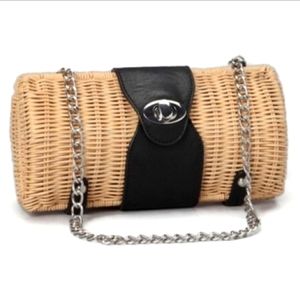 Straw Studios | Structured Straw Woven Handbag with Chain Strap